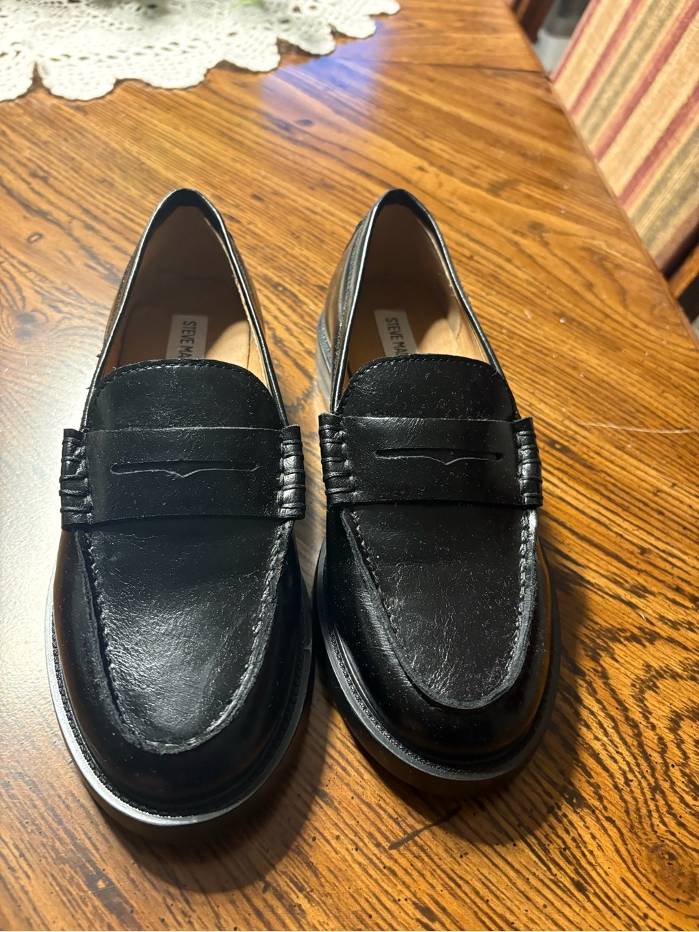 Steve Madden Women's Black Leather Penny Loafers - Picture 2 of 4
